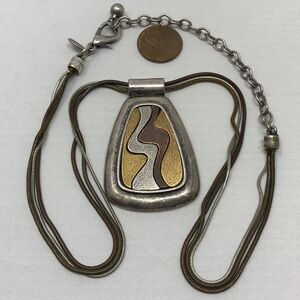 CHICO'S Pendant Necklace Silver Tone Gold Tone Brown Wavy BOHO